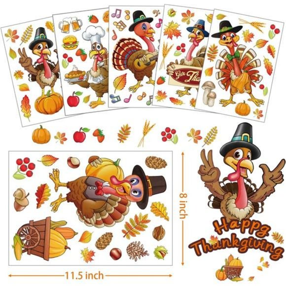 Thanksgiving Window Clings Fall Decor, 6 Sheets Fall Window Decorations - Picture 6 of 7